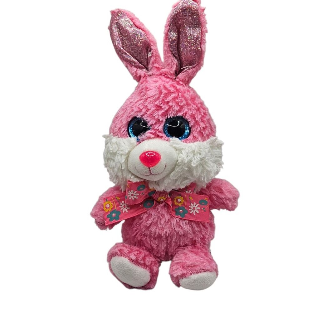Hug Fun 10" Pink Easter Bunny Plush Glitter Eyes Rabbit Spring Stuffed Animal